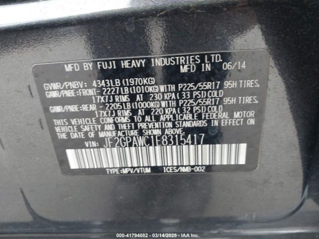 JF2GPAWC1E8315417 Subaru Xv Crosstrek 2.0i Premium