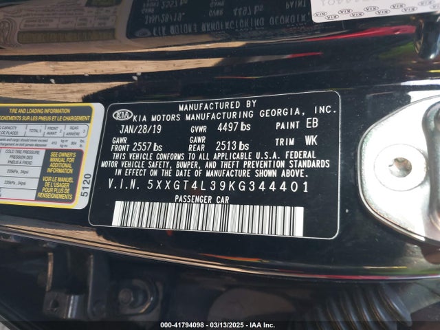 5XXGT4L39KG344401 KIA Optima Lx