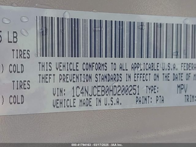 1C4NJCEB0HD200251 Jeep Compass High Altitude Fwd