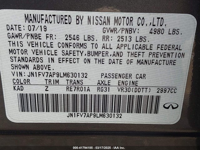 JN1FV7AP9LM630132 Infiniti Q50 Red Sport 400