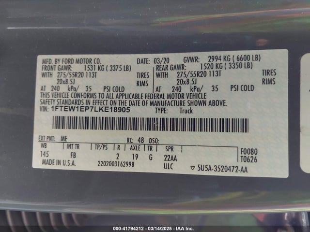 Ford F-150 Xlt 2020 1FTEW1EP7LKE18905 Image 9