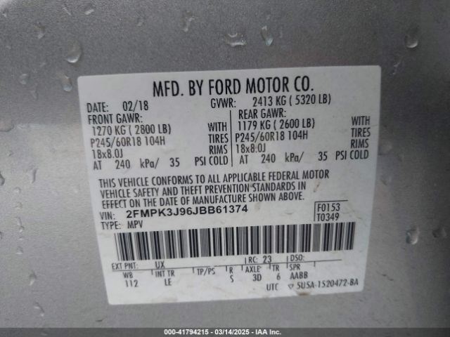 2FMPK3J96JBB61374 Ford EDGE SEL