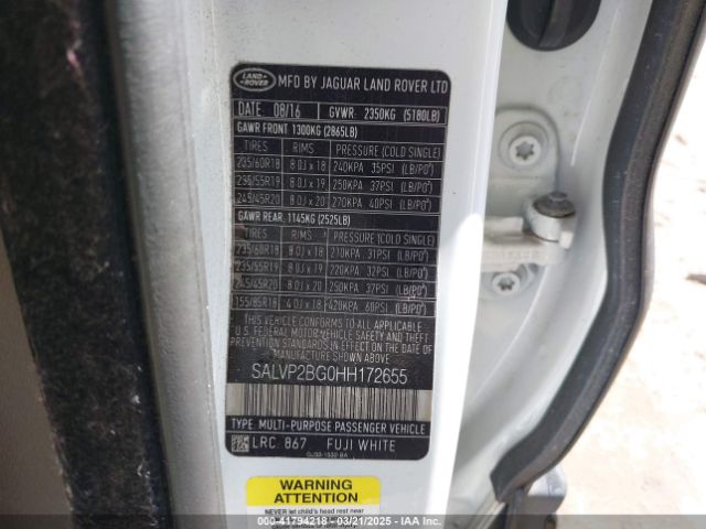 SALVP2BG0HH172655 Land Rover Range Rover Evoque Se/se Premium
