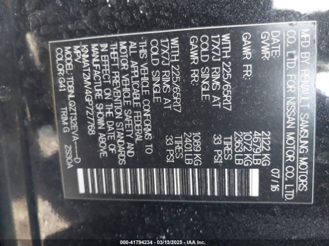 KNMAT2MV4GP727768 Nissan ROGUE SV