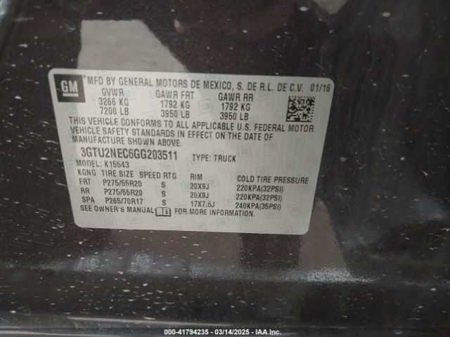 3GTU2NEC6GG203511 GMC Sierra 1500 Slt