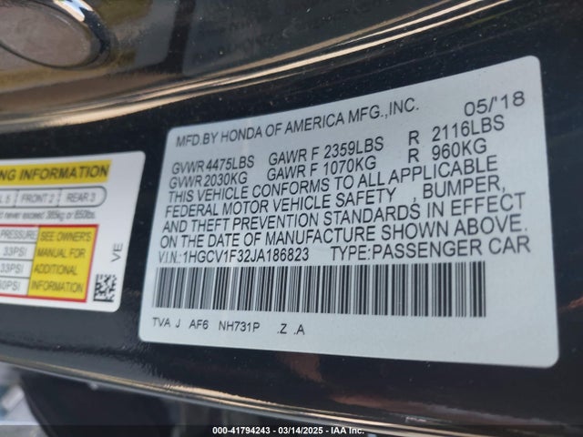 1HGCV1F32JA186823 Honda Accord Sport