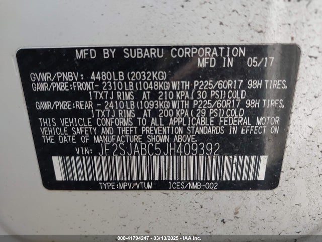 JF2SJABC5JH409392 Subaru Forester 2.5i