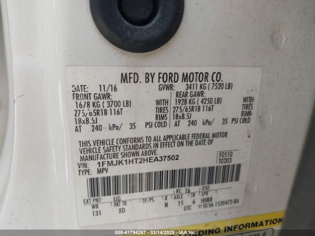 1FMJK1HT2HEA37502 Ford Expedition El Xlt