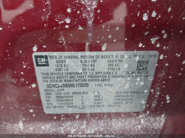 3GNCJNSB3HL170235 Chevrolet TRAX LS