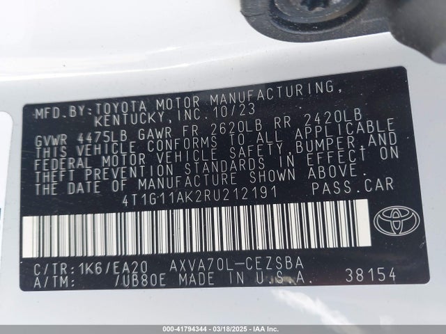 4T1G11AK2RU212191 Toyota CAMRY SE
