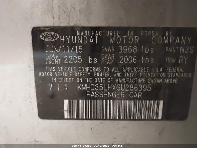 KMHD35LHXGU286395 Hyundai ELANTRA GT