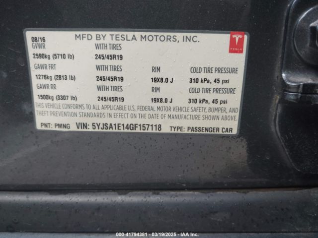 5YJSA1E14GF157118 Tesla Model S 60/70/75/85