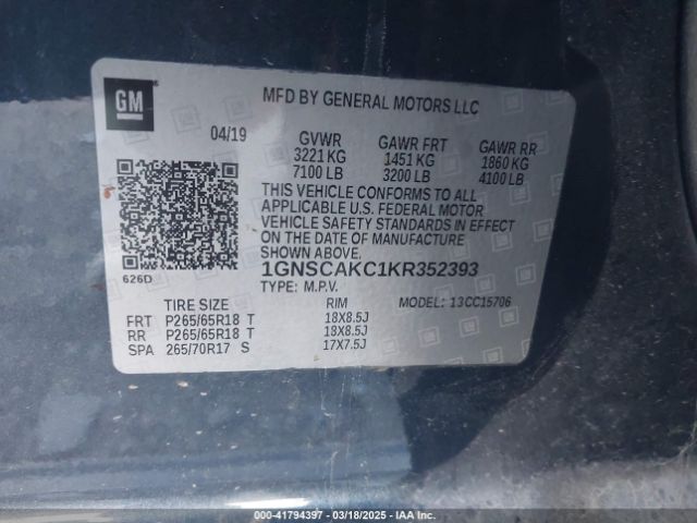 1GNSCAKC1KR352393 Chevrolet Tahoe Ls