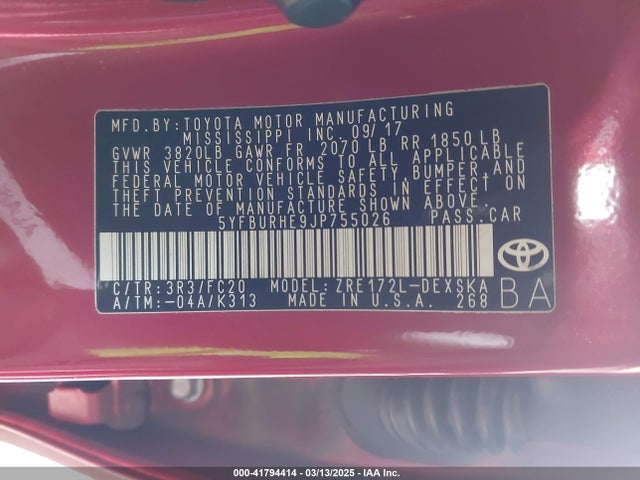 Toyota COROLLA SE 2018 5YFBURHE9JP755026 Image 9