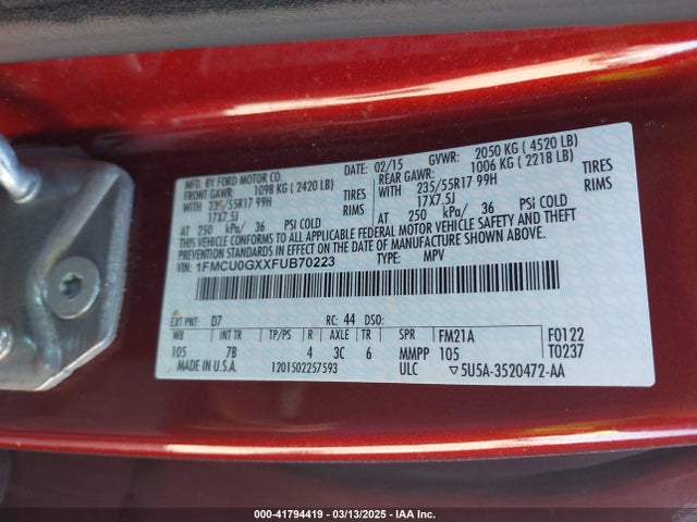 1FMCU0GXXFUB70223 Ford ESCAPE SE
