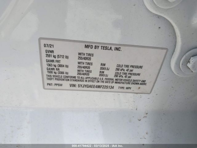 5YJYGAEE4MF225134 Tesla Model Y Long Range Dual Motor All-wheel Drive