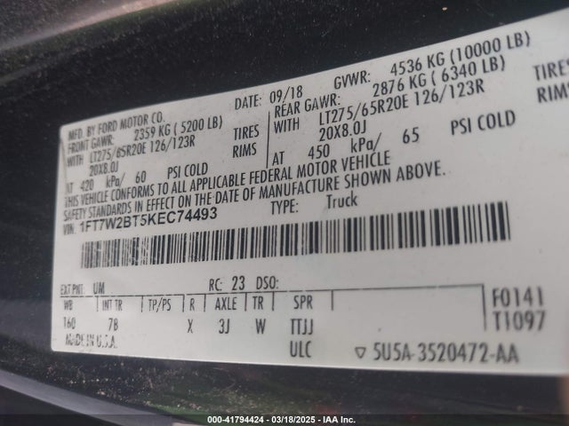 Ford F-250 Platinum 2019 1FT7W2BT5KEC74493 Image 9