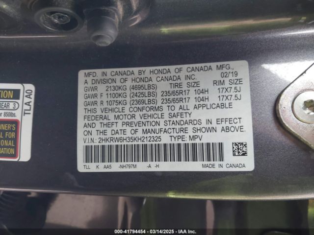 2HKRW6H35KH212325 Honda CR-V LX