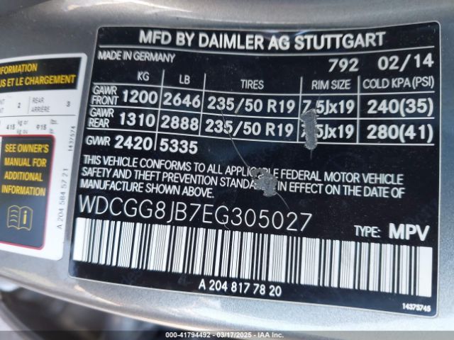 WDCGG8JB7EG305027 Mercedes-Benz Glk 350 4matic