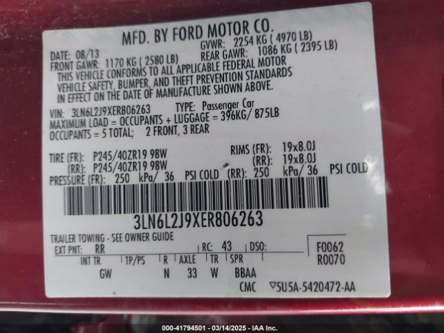 3LN6L2J9XER806263 Lincoln MKZ