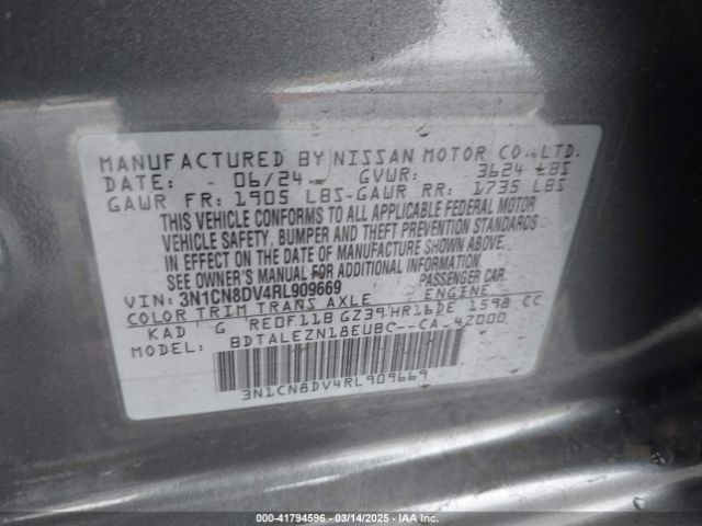 3N1CN8DV4RL909669 Nissan Versa 1.6 S
