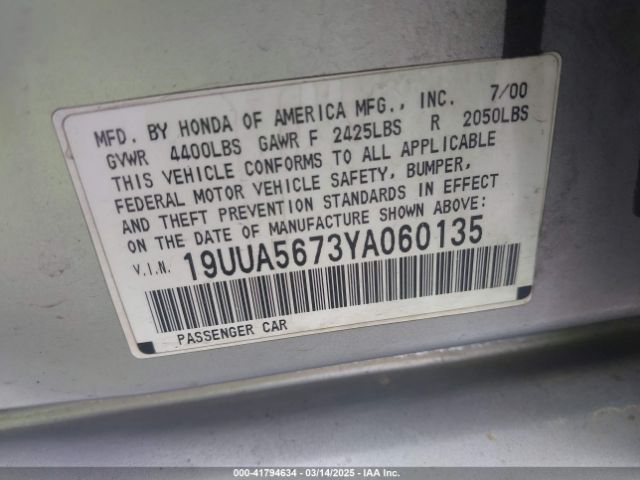 2000 ACURA TL 19UUA5673YA060135 Photo 8