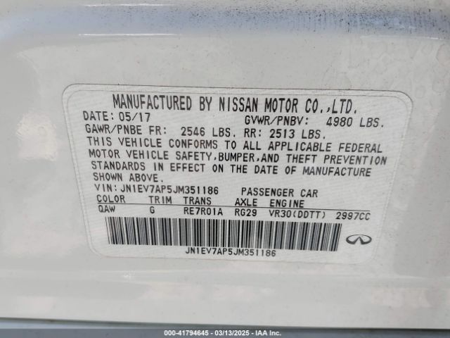 JN1EV7AP5JM351186 Infiniti Q50 3.0t Luxe