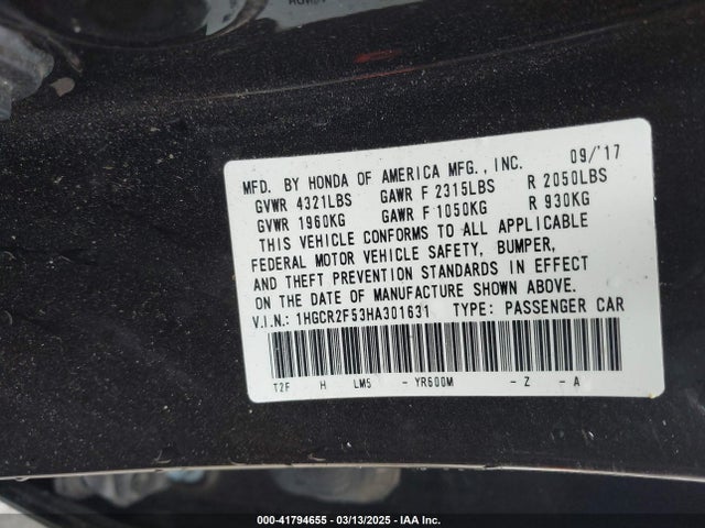 1HGCR2F53HA301631 Honda Accord Sport