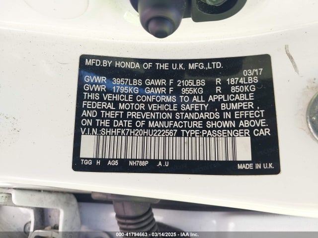 SHHFK7H20HU222567 Honda Civic Lx