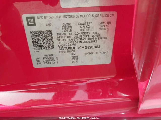 3GTU9DED9MG291383 GMC Sierra 1500 4wd  Short Box Slt