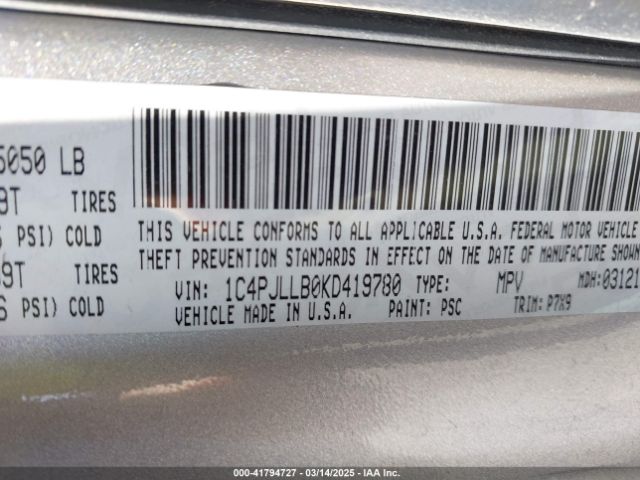 1C4PJLLB0KD419780 Jeep Cherokee Latitude Plus Fwd
