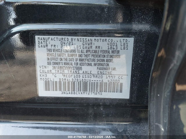 3N1AB8CVXMY279895 Nissan Sentra Sv Xtronic Cvt