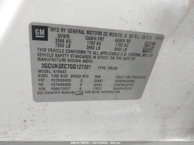 3GCUKSEC7GG127361 Chevrolet Silverado 1500 2lz