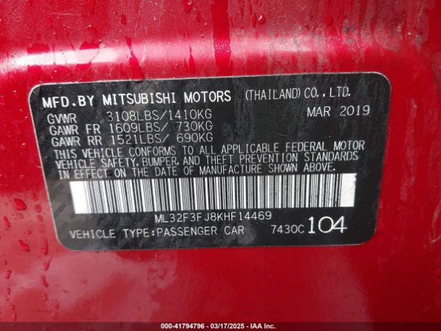ML32F3FJ8KHF14469 Mitsubishi Mirage G4 Es