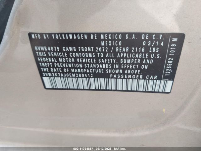 3VW2K7AJ0EM280412 Volkswagen Jetta 2.0l S