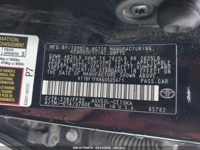 4T1BF1FK4GU525471 Toyota CAMRY SE