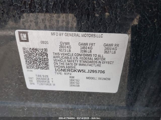 1GNERGKW5LJ295706 Chevrolet Traverse Fwd Lt Cloth