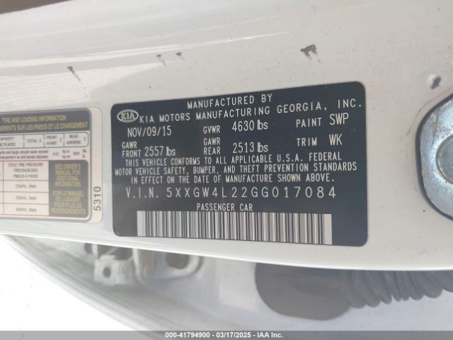 5XXGW4L22GG017084 KIA Optima Sx Turbo