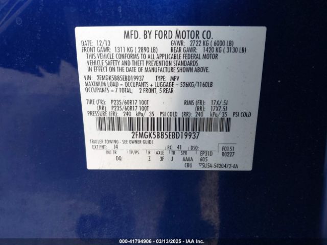 2FMGK5B85EBD19937 Ford FLEX SE