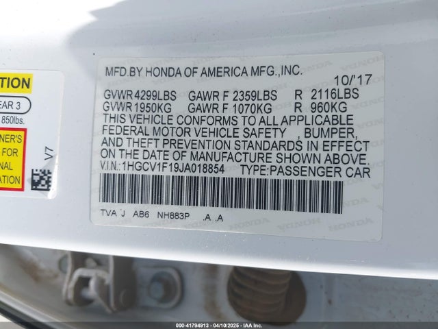 1HGCV1F19JA018854 Honda ACCORD LX