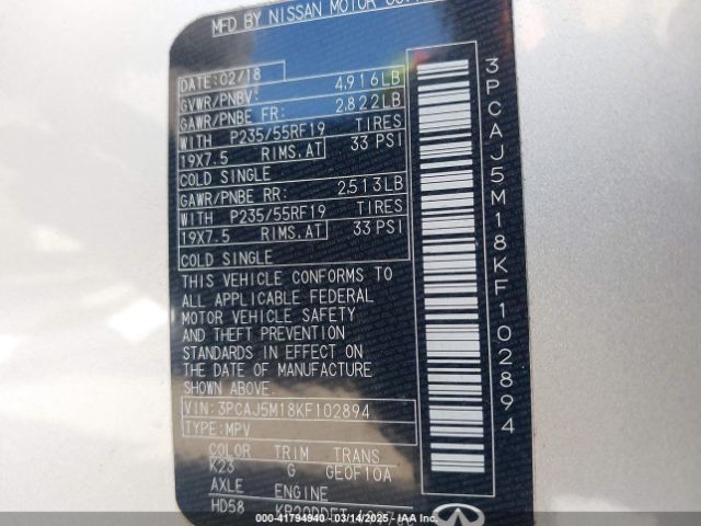 3PCAJ5M18KF102894 Infiniti Qx50 Essential