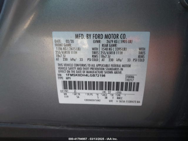 1FMSK8DH4LGB72198 Ford EXPLORER XLT