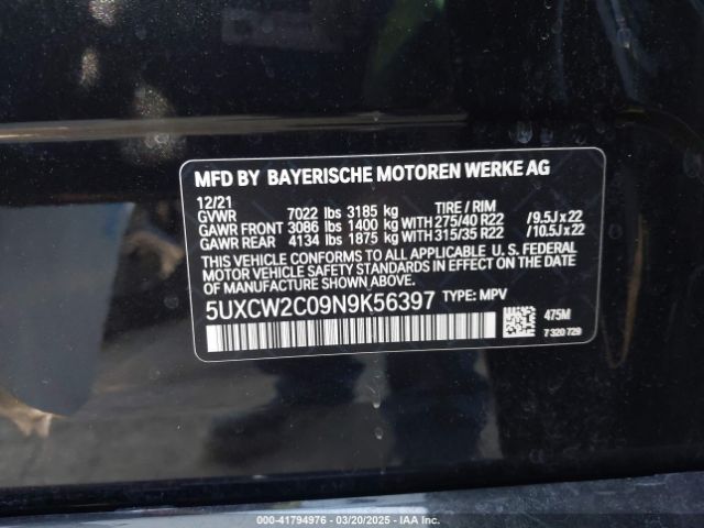 5UXCW2C09N9K56397 BMW X7 Xdrive40i