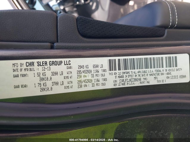 1C4RJFDJXEC390248 Jeep Grand Cherokee Srt8