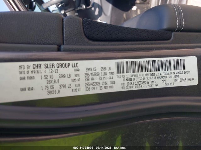 1C4RJFDJXEC390248 Jeep Grand Cherokee Srt8