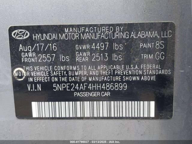 5NPE24AF4HH486899 Hyundai Sonata