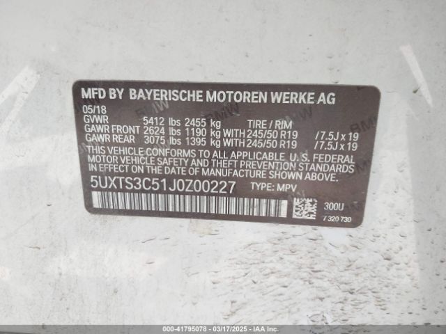5UXTS3C51J0Z00227 BMW X3 M40i