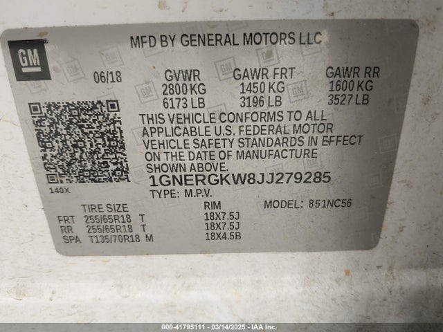 1GNERGKW8JJ279285 Chevrolet Traverse 1lt