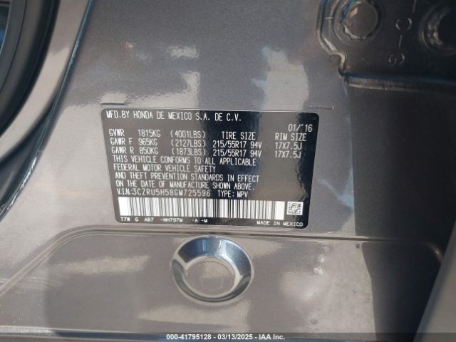 3CZRU5H58GM725596 Honda HR-V EX