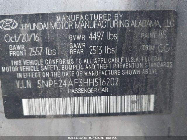 5NPE24AF3HH516202 Hyundai Sonata